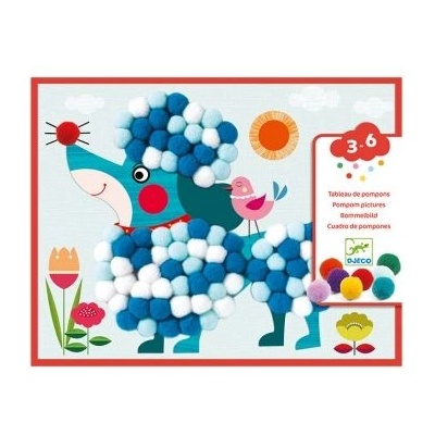 DJECO - Творчески комплект за най-малките - Направи колажи с помпони - Кученца (DJ09867)