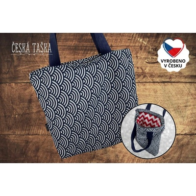 Česká Taška Taškokabelka WAVE blue XL ručně šitá Česká Taška s podšívkou a zipem 50×50 cm