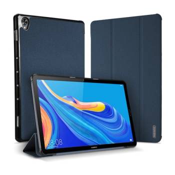 Dux Ducis DOMO Кожен калъф с ефект, Huawei MediaPad M6 10.8 WIFI, стоящ, активен флип, странично отваряне, функция TRIFOLD за маса, текстилен десен, Тъмно син (5996457892945)