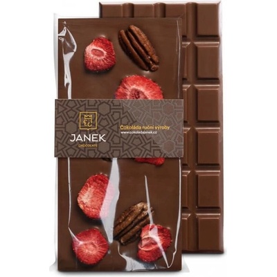Čokoládovna Janek Mléčná s pekanovými ořechy a lyofilizovanými jahodami 95 g