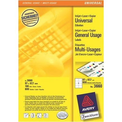 Etikety univerzálne 97x67,7mm Avery A4 100 hárkov