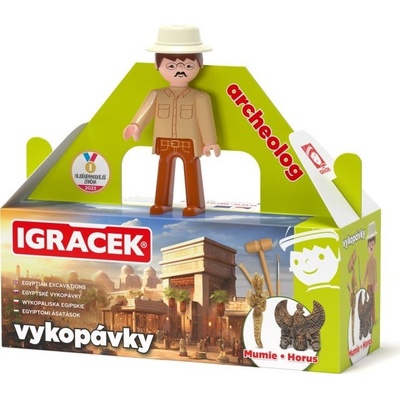 EFKO Igráček Archeolog figurka s egyptskými vykopávkami Mumie a sošky boha Hora