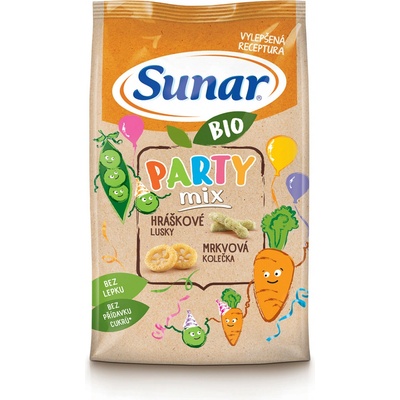 Sunar BIO Chrumky Party mix hráškové struky a mrkvové kolieska od ukonč. 12. mesiaca 45 g