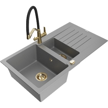 Mexen Matias гранитна мивка с 1, 5 камери, с отцедник и кухня смесител Duo, сив - 6502-71-671701-57-G (6502-71-671701-57-G)