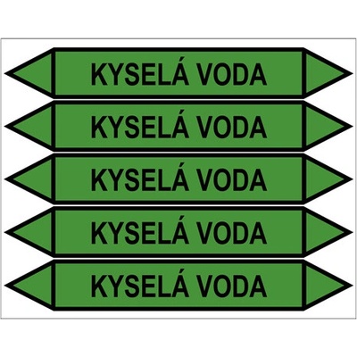Značení potrubí, kyselá voda, 5 ks, 350 × 52 mm PZG 008700