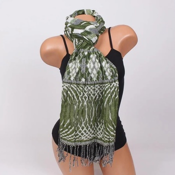 Image 1 of Зелен шал с бели и сиви орнаменти