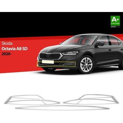 Nerez 3-dílná lišta kolem předních mlhovek Škoda Octavia IV 2020+