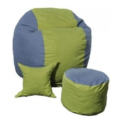 PUFRELAX Комплект, Барбарон с табуретка за крака и декоративна възглавница, 500л. Matusalem - Green Patch, Перящ се калъф, Подходящ за деца, Пълнеж с микс от мемори пяна и дунапрен, Гама Premium (PUF-M-MOP-PT-GRPA)