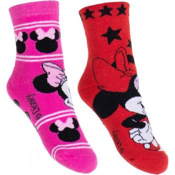 Minnie Froté ponožky s protiskluzem červené a tmavě růžové