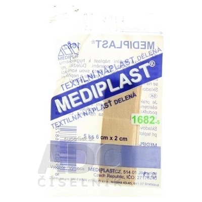 MEDIPLAST Textilná náplasť delená 1682 (5) 6 cm x 2 cm, s vankúšikom 5 ks