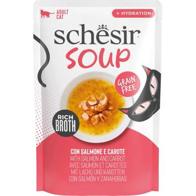 Schesir Cat Soup Divoký růžový losos s mrkví 40 g