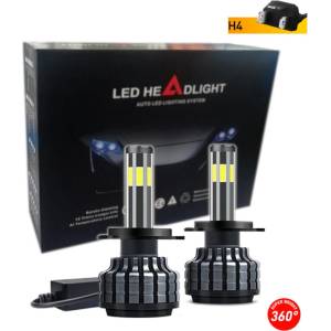  Комплект 360° градуса COB LED ЛЕД Диодни Крушки H4 Х4 12V 80W 16000lm За Фарове Canbus без Грешки къси/дълги