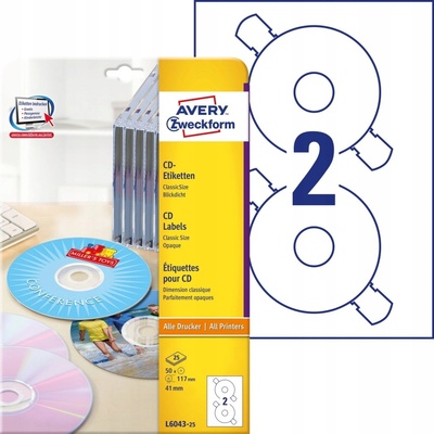 Avery Zweckform Etikety na CD 25 listů A4 bílé ⌀ 117 mm L6043-25 – Zbozi.Blesk.cz