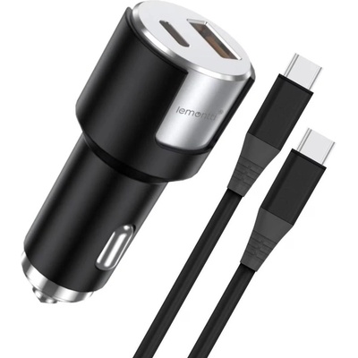 Lemontti 20W PD зарядно за автомобил, USB QC 3.0 + Type-C кабел 1м, черно/сребристо (LIAFCPD20WNA)