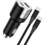 Lemontti 20W PD зарядно за автомобил, USB QC 3.0 + Type-C кабел 1м, черно/сребристо (LIAFCPD20WNA)