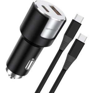Lemontti 20W PD зарядно за автомобил, USB QC 3.0 + Type-C кабел 1м, черно/сребристо (LIAFCPD20WNA)