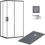 Balneo Комплект черна душ кабина Balneo 80x100 см, сиво душ корито Balneo, сив сифон за вана и капак за вана (5902557354757+STFDG8010025+STSYPHON68+STCOVER-DG)