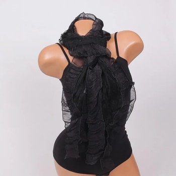 Image 1 of Дантелен дамски шал в черно с къдрички