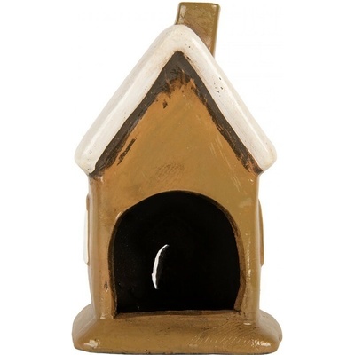 Hnědý keramický svícen na čajovou svíčku domek Village - 10*10*16 cm - Clayre & Eef