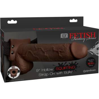 Pipedream Fetish Fantasy 9" Hollow Squirting Strap-On with Balls Brown