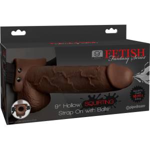 Pipedream Fetish Fantasy 9" Hollow Squirting Strap-On with Balls Brown