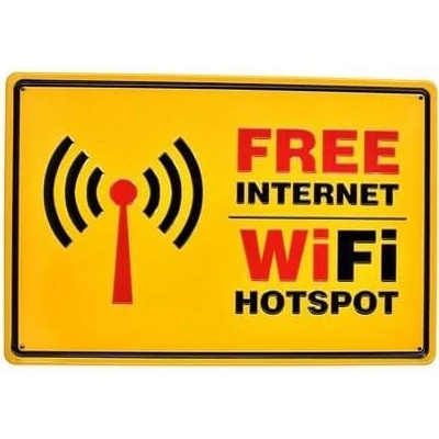 Ceduľa Free WiFi Vintage style 30cm x 20cm Plechová tabuľa