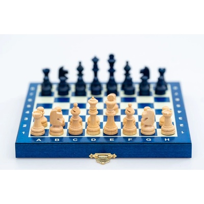 Magnetické dřevěné šachy mini modré