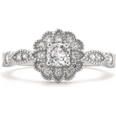 Rafity Elegantní stříbrný prsten Floral Sparkle R0132 05