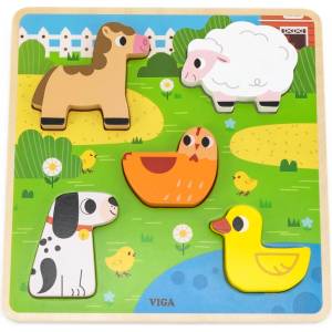 Viga Toys Дървен тактилен пъзел Viga - Ферма (44662) - ozone