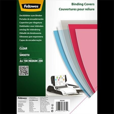 FELLOWES Predný obal k špirálovej väzbe, A4, 200 mikron, PET, FELLOWES, číra