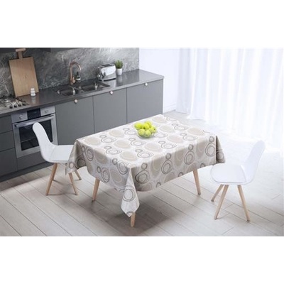 Ubrus PVC 3581403, metráž, 20 m x 140 cm, kolečka hnědo-bílé, IMPOL TRADE