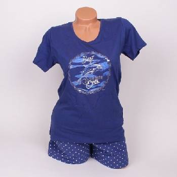 Тъмносиня пижама с точки и апликация