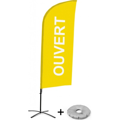 Jansen Display Kompletní sada reklamní vlajky ve tvaru křídla, Otevřeno, žlutá, francouzština Křížová Základna, 1273 x 3030 mm