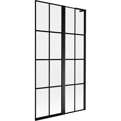 Mexen Mist L параван за вана, 2-крилен, десен 100 x 150 см, черна решетка, черен - 8A9L-100-011-70-77-P (8A9L-100-011-70-77-P)