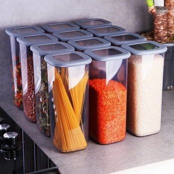 Kosova Комплект кутии за съхранение Kosova 430KSV1426, 1200 мл, 12 броя, Пластмаса, Сив/прозрачен (430KSV1426)