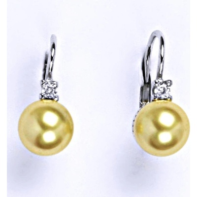 Čištín Zlaté náušnice, bílé i žluté zlato, Swarovski perla gold a čirý zirkon - NK 1207
