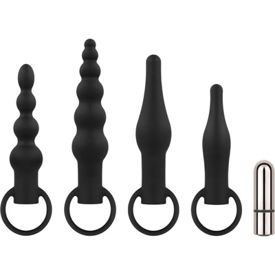 EasyToys - акумулаторен анален вибратор комплект - 4 части (черен)