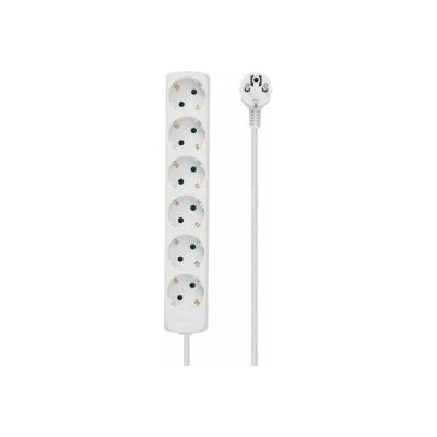MicroConnect 6-way Schuko power Socket 1.5m without On/Off switch, White with child proof / earth clips, 230V 16A