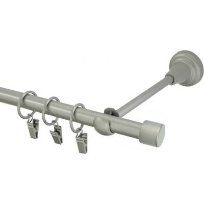 OK-GarnýžeCZ Garnýž kovová jednořadá 16mm Pullo stříbrná mat 190 cm do stěny / kroužky s žabkou