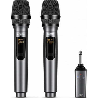 Sada 2 bezdrátových mikrofonů 2.4GHz hliník 30m dobíjecí Karaoke 6.35