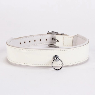 Devil Sticks Patent Leather Collar with Lamb Leather Backing White
