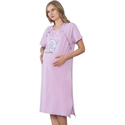 Макси нощница за кърмачки в цвят люляк с апликация
