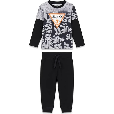 Guess Комплект за мини момче блуза със сиви елементи, червено лого Guess и черен спортен панталон