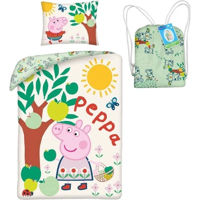 Halantex Obliečky Peppa Pig jabloň v látkovom vaku Bavlna 140x200 70x90