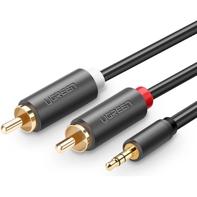 UGREEN Качествен аудио кабел 2xRCA (мъжко) към 3.5mm (мъжко) (1.5 метра) - Ugreen AV102 2xRCA Male to 3.5mm Male Audio Cable (тъмносив) (379973)