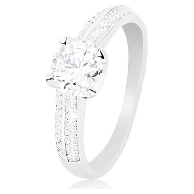 Šperky eshop zásnubní prsten stříbro 925 zdobená ramena čirý vyvýšený zirkon K09.08