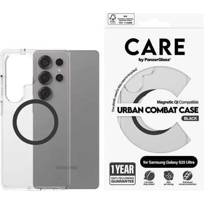 Panzer Гръб Care by PanzerGlass за Samsung Galaxy S25 Ultra, Flagship Case, Прозрачен, Urban Combat, QI Compatible, Черен