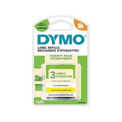 DYMO 91241, S0721800, 12mm x 4m, черен печат/бял, жълт, сребърен фон, 3 бр, оригинална лента (S0721800)