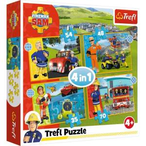 Trefl Пъзел Trefl 4 в 1 - Смелият пожарникар Сам (34387) - ozone