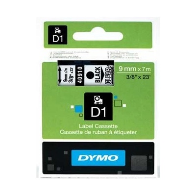 Dymo D1 40910, S0720670, 9mm x 7m, čierna tlač / priehľadný podklad, originálna páska